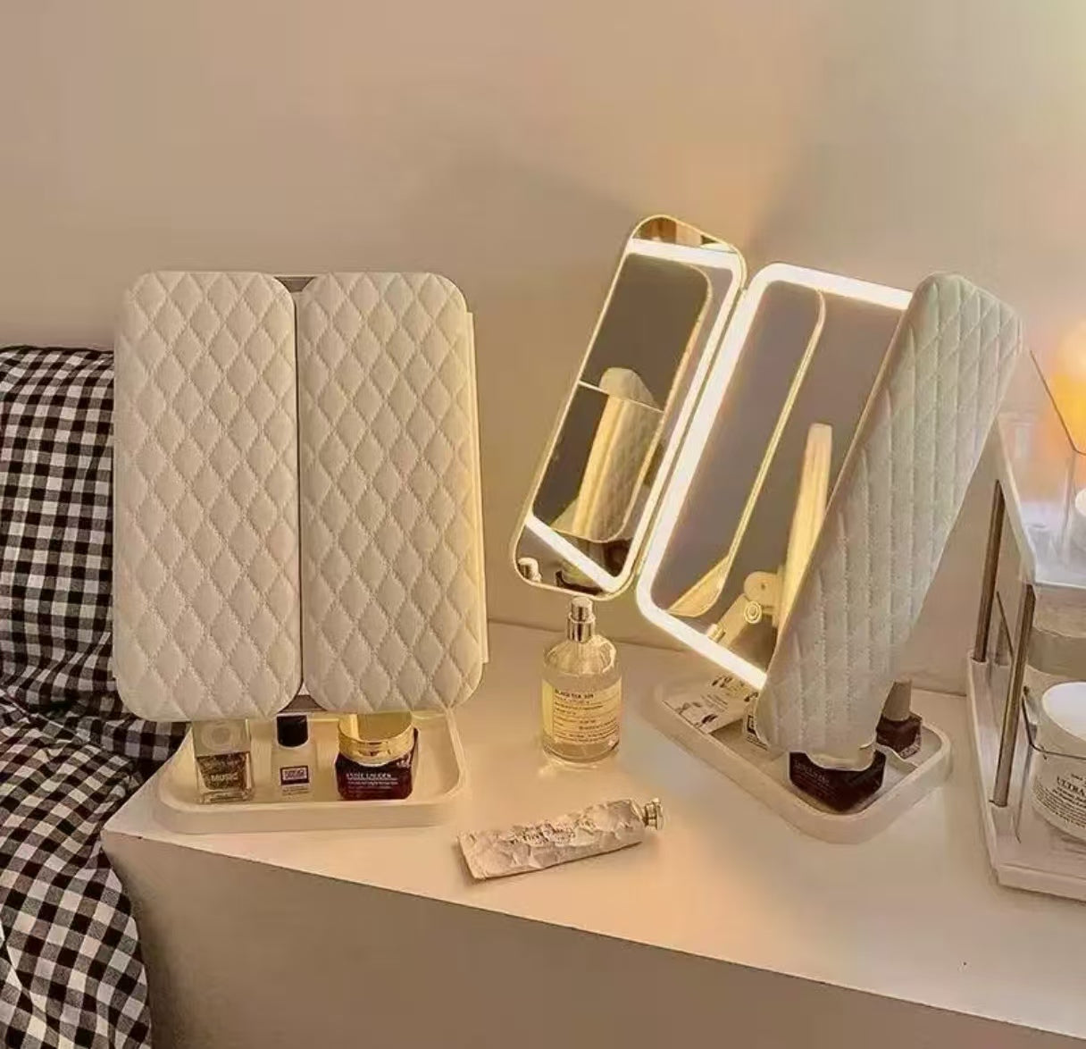 LED Tri-Fold Desktop Makeup Mirror
