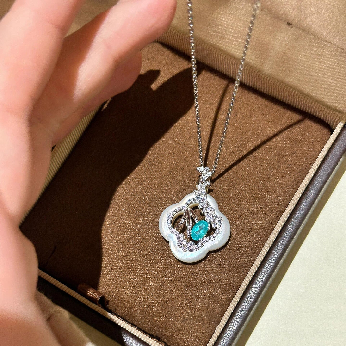 Blue Diamond & Mother-of-Pearl Lattice Pendant Necklace