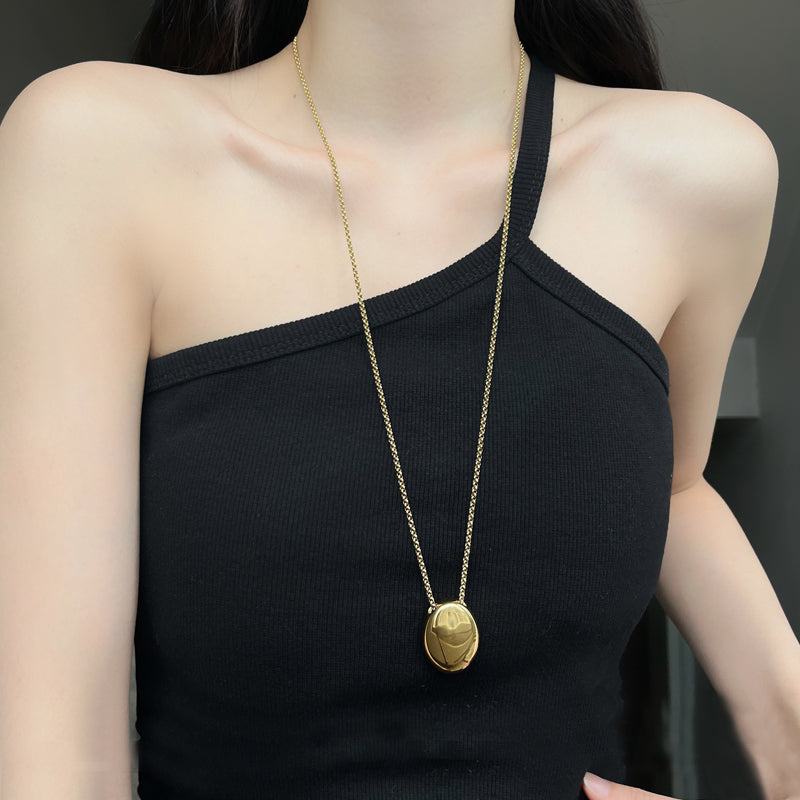 Titanium Steel Oval Pendant Necklace