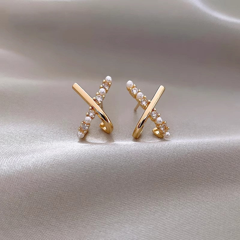 Tiny Cross Pearl Earrings
