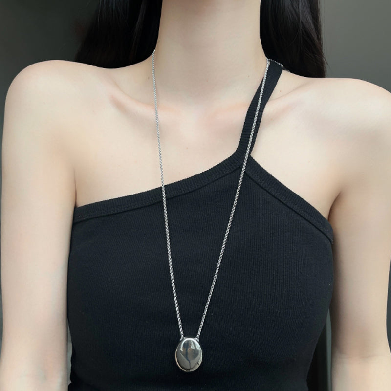 Titanium Steel Oval Pendant Necklace