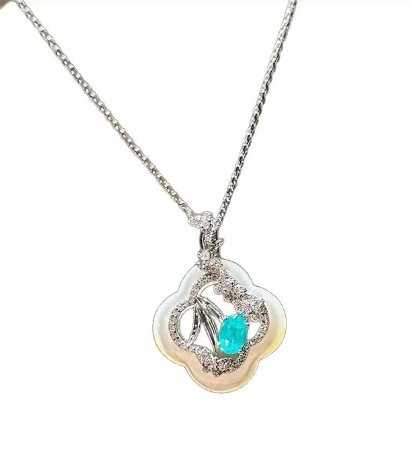 Blue Diamond & Mother-of-Pearl Lattice Pendant Necklace