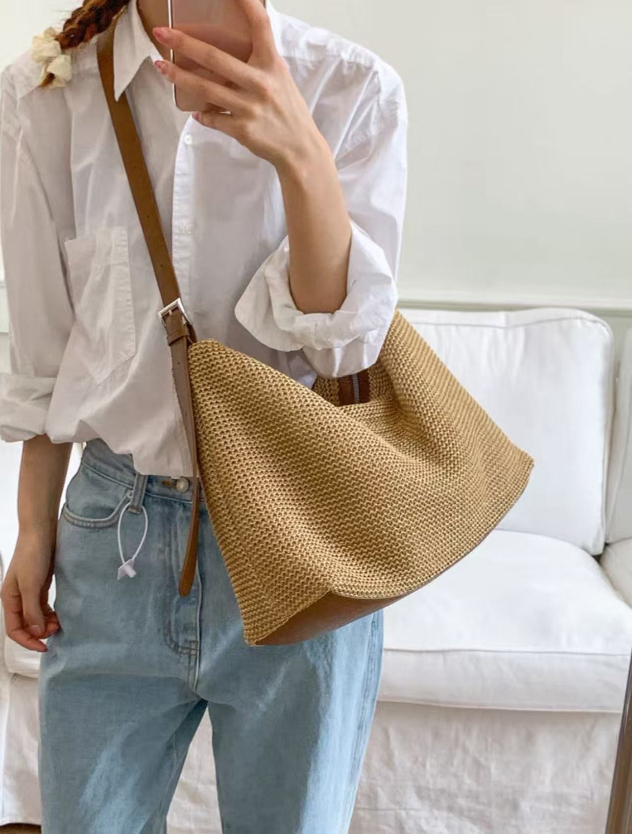 Natural Straw Weaving Tote Bag