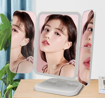 LED Tri-Fold Desktop Makeup Mirror
