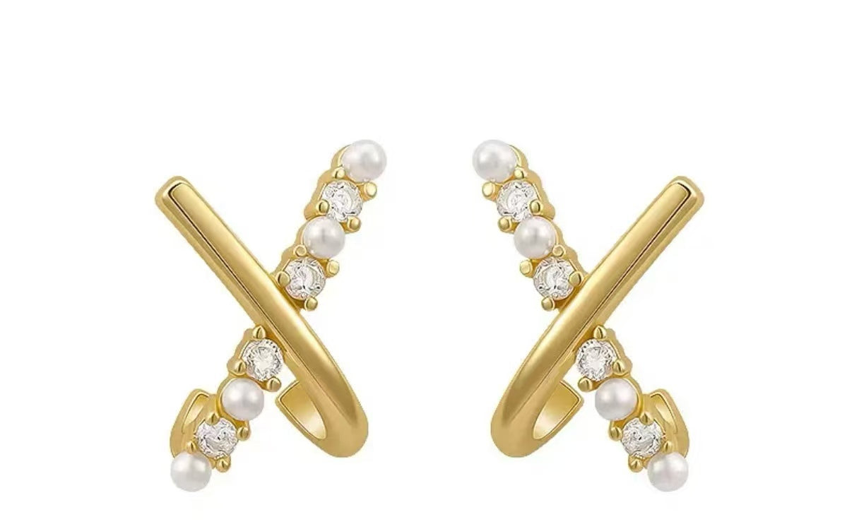 Tiny Cross Pearl Earrings