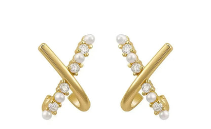 Tiny Cross Pearl Earrings