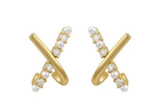 Tiny Cross Pearl Earrings