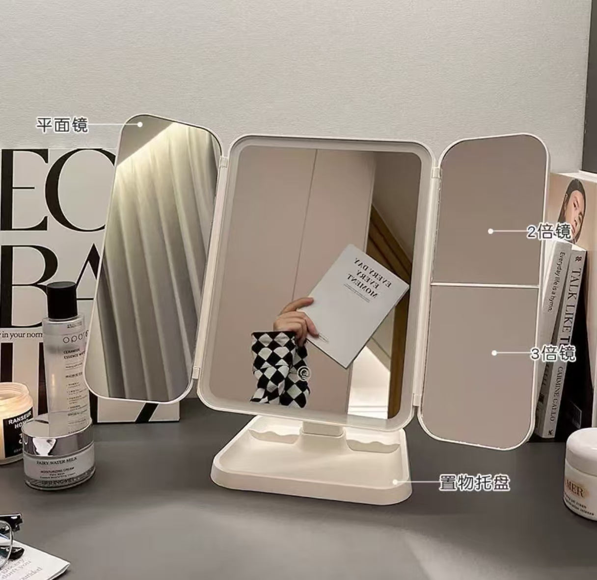 LED Tri-Fold Desktop Makeup Mirror