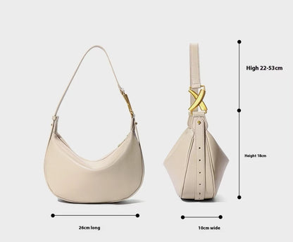 Elegant Soft PU Apricot Moon Bag Decorated
