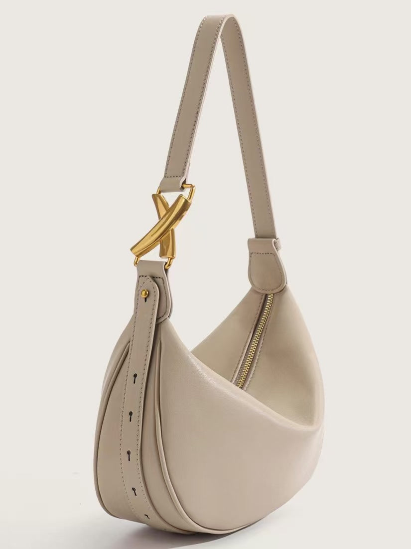Elegant Soft PU Apricot Moon Bag Decorated