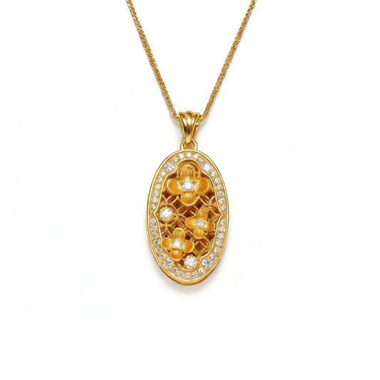 Lattice Pattern Brushed Flower Cluster Pendant Necklace