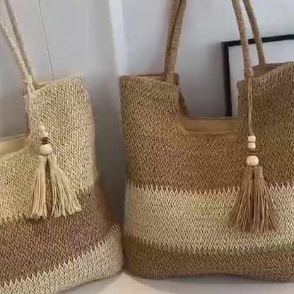 Women's Large Straw Canvas Bag