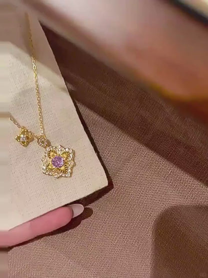 Four-Petal Flower Rhinestone Necklace